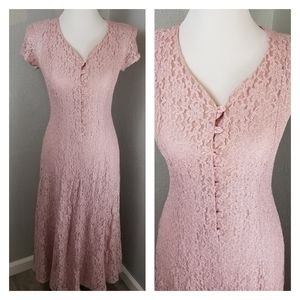 Vintage 90s All That Jazz Lace Midi Dress 7/8 Rose